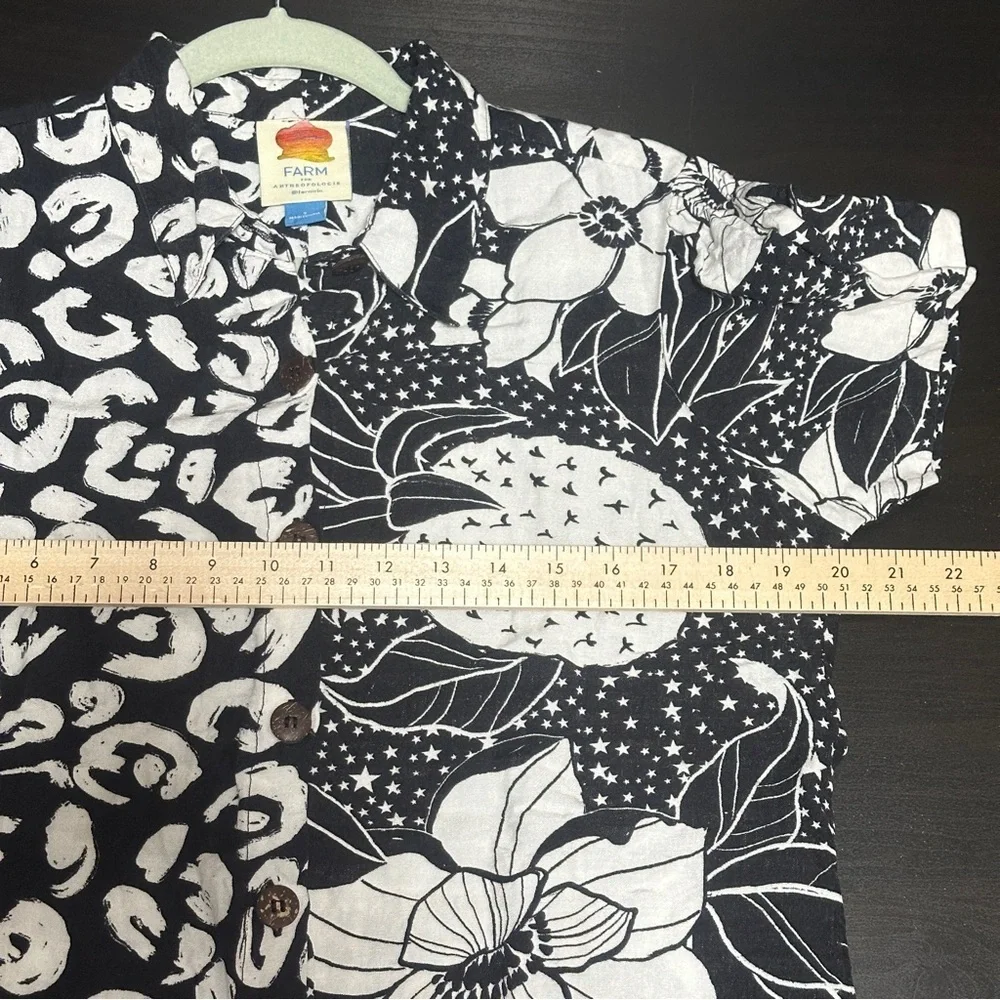 Farm Rio for Anthropologie Button Down Print Black White Surf Shirt Size Small - Picture 13 of 13
